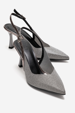 Luvishoes Dorata Platin Taşlı Kadın İnce Topuklu Abiye Ayakkabı