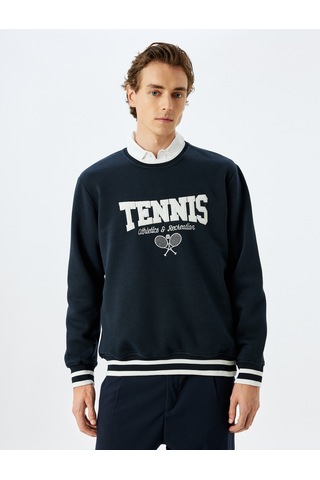 Koton Bisiklet Yaka Şardonlu Pamuk Karışımlı Slogan İşlemeli Sweatshirt Lacivert 5wam70167mk Lacivert