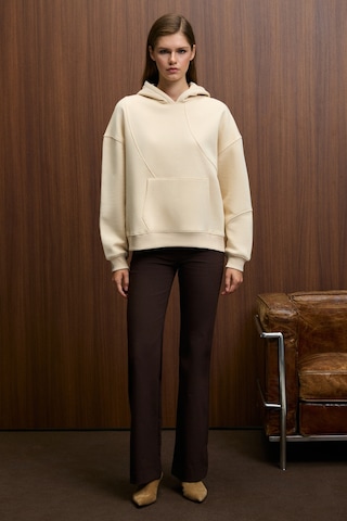 ETHIQUET E YRA Kadın Oversize Dikiş Detaylı Kapüşonlu Vizon Sweatshirt