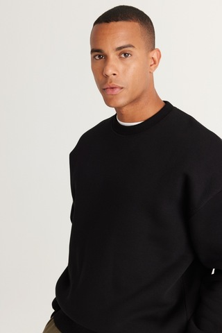 AC&Co / Altınyıldız Classics Erkek Sıyah Oversize Fit Bol Kesim Pamuklu İçi Polarlı Bisiklet Yaka Sweatshirt Siyah