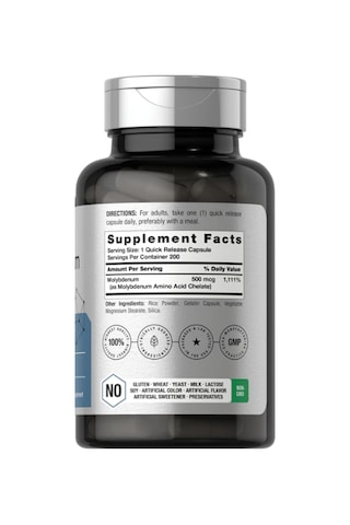 Horbaach Molybdenum 500mcg Quick Release 200 Capsules Amin... Aromasız