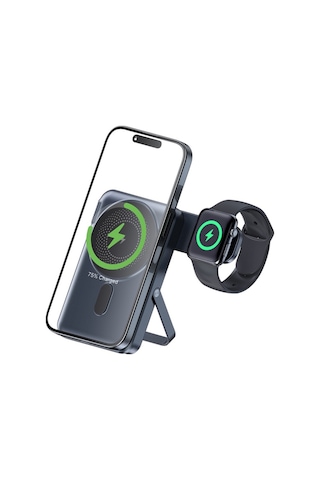 Kablosuz Şarj Cihazı 20pd 15w Hızlı Şarj Ultra İnce Powerbank 10000mah Akıllı Saatleri Ve Cep Telefonlarını Destekler Siyah