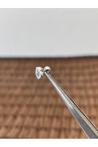 316 L Cerrahi Çelik Baget Taşlı Dudak Helix Tragus Kıkırdak Piercingi Gümüş