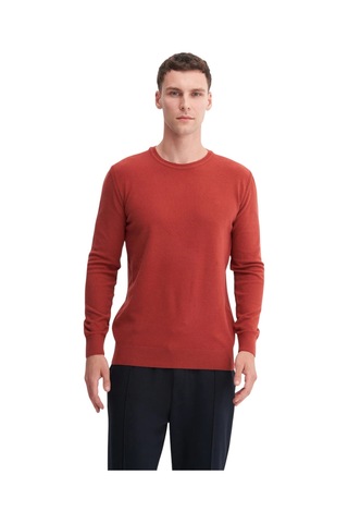 Cazador Slim Fit Soft Touch Basic Bisiklet Yaka Kazak-33155 Kiremit