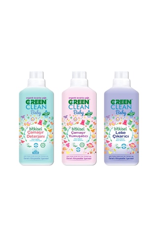 U Green Clean Baby Organik Lavanta Yağlı Çamaşır Deterjanı + Çamaşır Yumuşatıcı + Leke Çıkarıcı 1 L