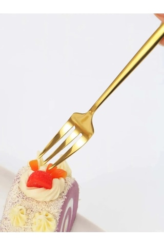 Büro Ev Ofis Mutfağı İçin 6adet 14cm Mini Golden Paslanmaz Çelik Tatlı Çatalı Seti Diğer