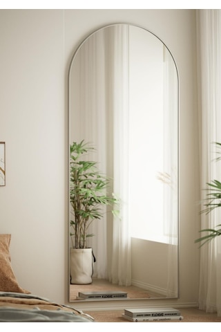 Zer 180x66 Kemerli Zemin Aynası,tam Boy Aynalı Duvar Aynası, Yatak Odası, Giyinme Odası İçin Standlı GÜMÜŞ