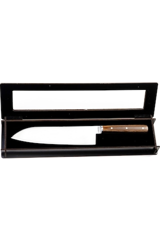 Özel Seri El Yapımı Profesyonel Yekpare Çelik Bilezikli Santoku Şef Bıçağı 33cm Kahverengi