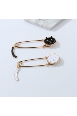Sones Sevimli Damla Küçük Kedi Kuyruğu Sallayan Hayvan Broşu Beyaz
