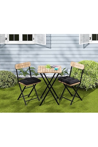 Bistro Takım Minderli Bahçe Masa Sandalye Çam 1401 Kahverengi