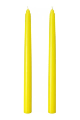 2'li Sarı Şamdan Mum Seti 25 Cm Dekoratif İnce Şamdan Mum, Kokusuz Parafin Wax,%100 Pamuk Fitil, El Döküm, Uzu Çok Renkli