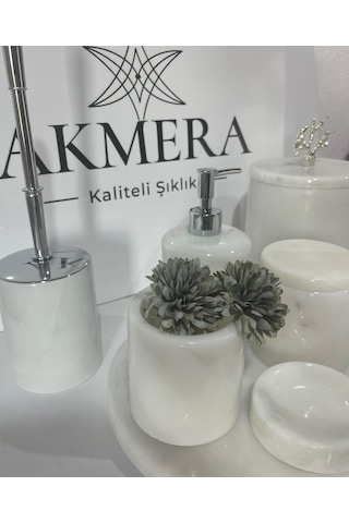 Akmera Elite 7 Parça %100 Gerçek Mermer Banyo Seti Beyaz
