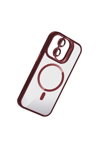 Apple Uyumlu iPhone 11 Remim Lensli Magsafe Standlı Kapak Bordo