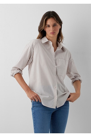 Mavi Bordo Çizgili Gömlek Loose Fit / Bol Rahat Kesim 1211201-87982 Ekru