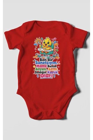 Morivokids Ben Bir Sanatçıyım Yazılı Kısa Kollu Bebek Body %100 Pamuk Kırmızı