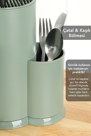 2'li Mutfak Seti - Tezgah Üstü Bölmeli Kaşıklık Bıçaklık Ve Süngerlik Bölmeli Sıvı Sabunluk Yeşil Yeşil