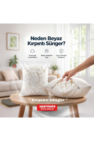 Kırpıntı Sünger Dolgu Malzemesi Beyaz Sünger Parçacıkları Elyaf Kırpık Sünger Dolgu Lateks 5 Kg