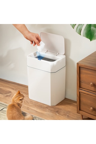 Porsima 4147 Hareket Sensörlü Sessiz Kapatma Çöp Kutusu Banyo Mutfak Çöp Kovası Kapaklı Banyo Çöp Kovası Beyaz