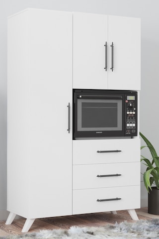 AE-2074 Aras Beyaz Çok Amaçlı Mutfak Dolabı&Banyo Dolabı,Kiler, 3 Kapaklı, 3 Çekmeceli, Fırın bölme Beyaz