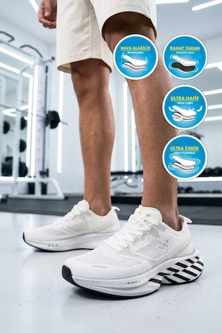 Walkway Beyaz-gümüş Hafif Esnek Erkek Koşu Yürüyüş Ve Spor Ayakkabı Space M Beyaz - Gümüş