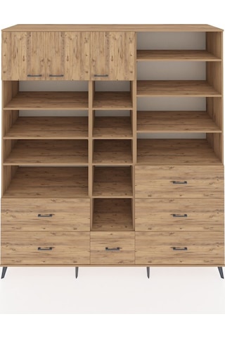 Kronos Dolap 17 Raflı 6 Çekmeceli 3 Kapaklı 220x59x243 Çam-çam/çam Atlas Çam/atlas Çam