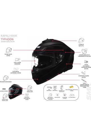 Smk Typhoon Aerot Siyah-kırmızı Kapalı Kask Güneş Vizörlü