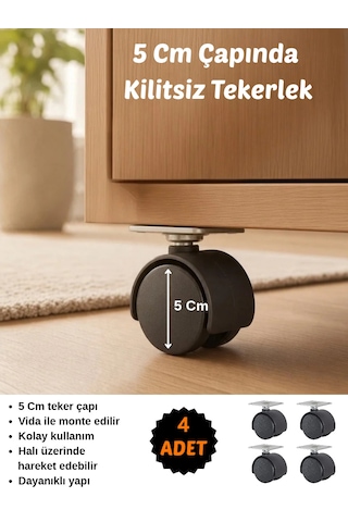 4'lü Set Kilitsiz 5cm Tekerlek Masa Dolap Taşıma Aparatı Tekeri Siyah 4 Adet