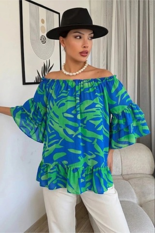 Lodmela Madonna Yaka Lastikli Viskon Bluz 6020-indigo İndigo