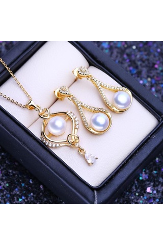 Siyah Lsooyh Doğal Tatlı Su İncisi Kolye Kübik Zirkonya Çiçek Küpe Kadınlar İçin İnci Takı Setleri Siyah