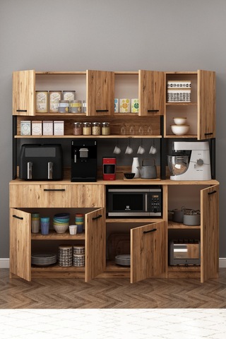 Ervin Kahve Köşesi 3 Kapaklı Boy Dolaplı Airfry Kiler Dolabı Atlantik Çam Atlantik Çam