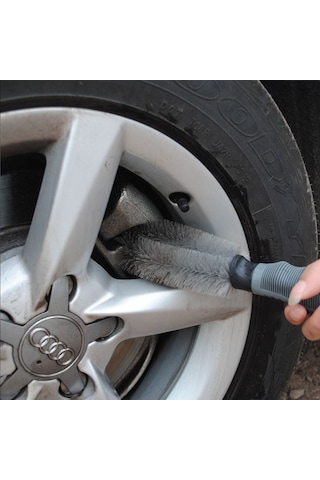 Gri Oto Jant Temizleme Fırçası Ergonomik Saplı, Lastik Ve Jant Detay Temizliği İçin Güçlü Kıllı Fırça