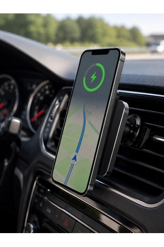 15w Manyetik Araç İçi Kablosuz Şarj Cihazı Magsafe Uyumlu Telefon Tutucu 1 Adet