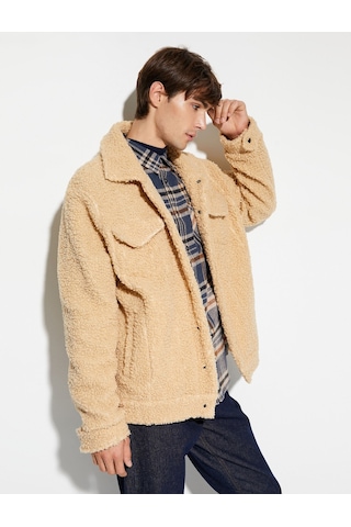 Koton Oversize Peluş Ceket Çift Cepli Polo Yaka Çıtçıt Düğmeli Bej 4wam50029mk 4WAM50029MK057 Ekru