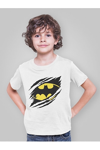 Sevbano Batman Baskılı Unisex Dc Film Karakteri Çocuk Tişört 3-12 Yaş Beyaz