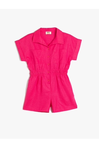 Koton Kısa Kollu Cep Detaylı Keten Kısa Tulum Pembe 5skg40108aw Gül Gülkurusu