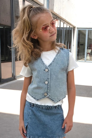 Breeze Kız Çocuk Yelek Kot Düğme Kapamalı V Yaka 4-14 Yaş, Açık Mavi Açık Mavi