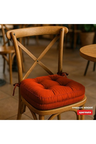 Çift Kat Sandalye Minderi Fermuarlı Yıkanabilir Kılıf Bağcıklı Su Ve Yağ İtici 42x42x8 Cm Kiremit Çok Renkli