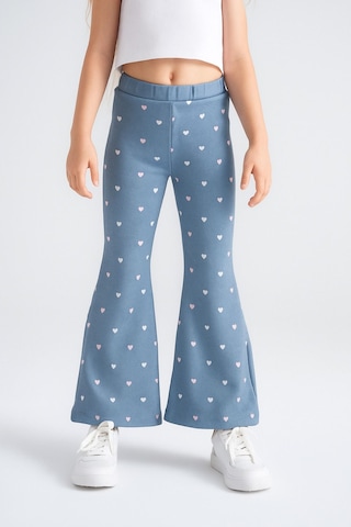 Kız Çocuk Taytı Pamuklu Esnek Kalp Baskılı Mavi Denim Mavi