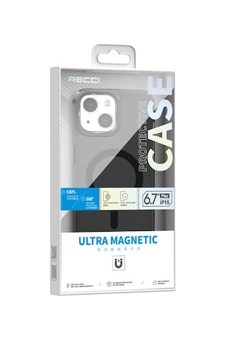 Apple Uyumlu iPhone 15 Plus Kılıf Magsafe Özellikli Saydam Yüzey Recci Crystal Color Serisi Kapak Siyah