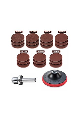 Cırt Zımpara Seti 115 Mm 23 Parça 40-60-80-100-150-180-220 Kum Zımpara Tabanı + Matkap Aparatı