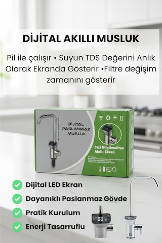 Dijital Led Ekranlı Mutfak Musluğu - Sıcaklık Göstergeli Paslanmaz Çelik Lavabo Bataryası Gri / Krom
