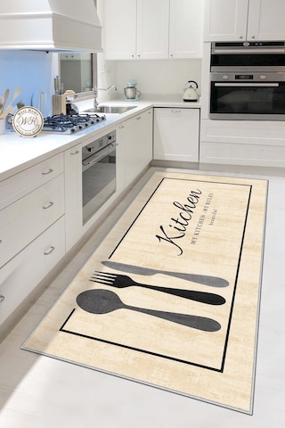 West Home Makinede Yıkanabilir Kaymaz Taban Leke Tutmaz Bej Mutfak Halısı Mutfak Yolluk Ve Balkon Halısı Wh 599 Beigem