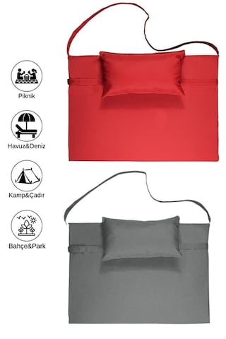 Reyo 2 Adet Taşınabilir Katlanır Plaj Havuz Minderi, Şezlong Minderi Kamp Yatağı Açık Gri/kırmızı 31500-8908