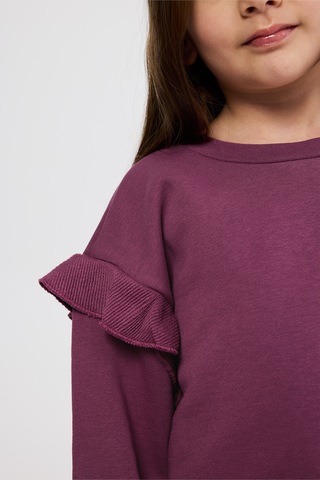 Panço Kız Çocuk Fırfır Detaylı Mürdüm Sweatshirt Mor