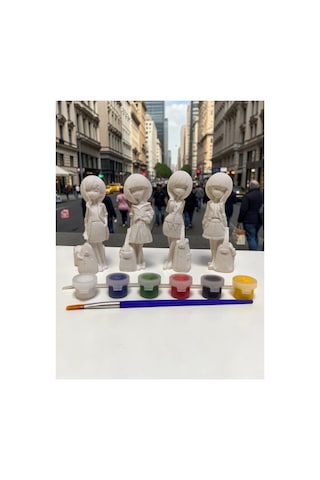 4 Adet Modern Çantalı Kızlar Taş Boyama Seti 13 Cm Boy / Anne, Çocuk, Yetişkin Etkinlik
