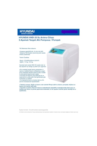 Hyundaı Su Arıtma Cihazı Hnd 35Hyundai’Nın Tankı içinde Hnd 35