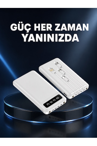 Kamp Ve Seyahat İçin 20.000mah Led Işıklı Hızlı Şarj Powerbank Yeni Nesil - Lisinya Beyaz