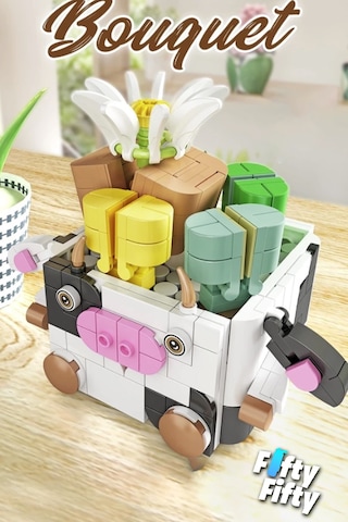 Panlos Mini Potted Plant Serisi İnek Figürü 341 Parça Oyuncak Yapım Seti -ffp655012