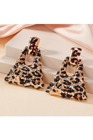 Leopar Desen Gösterişli Küpe Altın