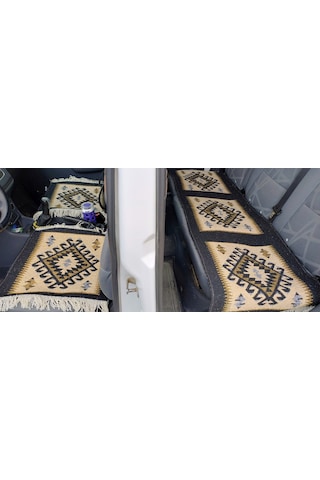 Reversible Oto Koltuk Kilim Seti 3 Parça Makine Dokuma Akrilik & Polyester Saçaklı - Siyah